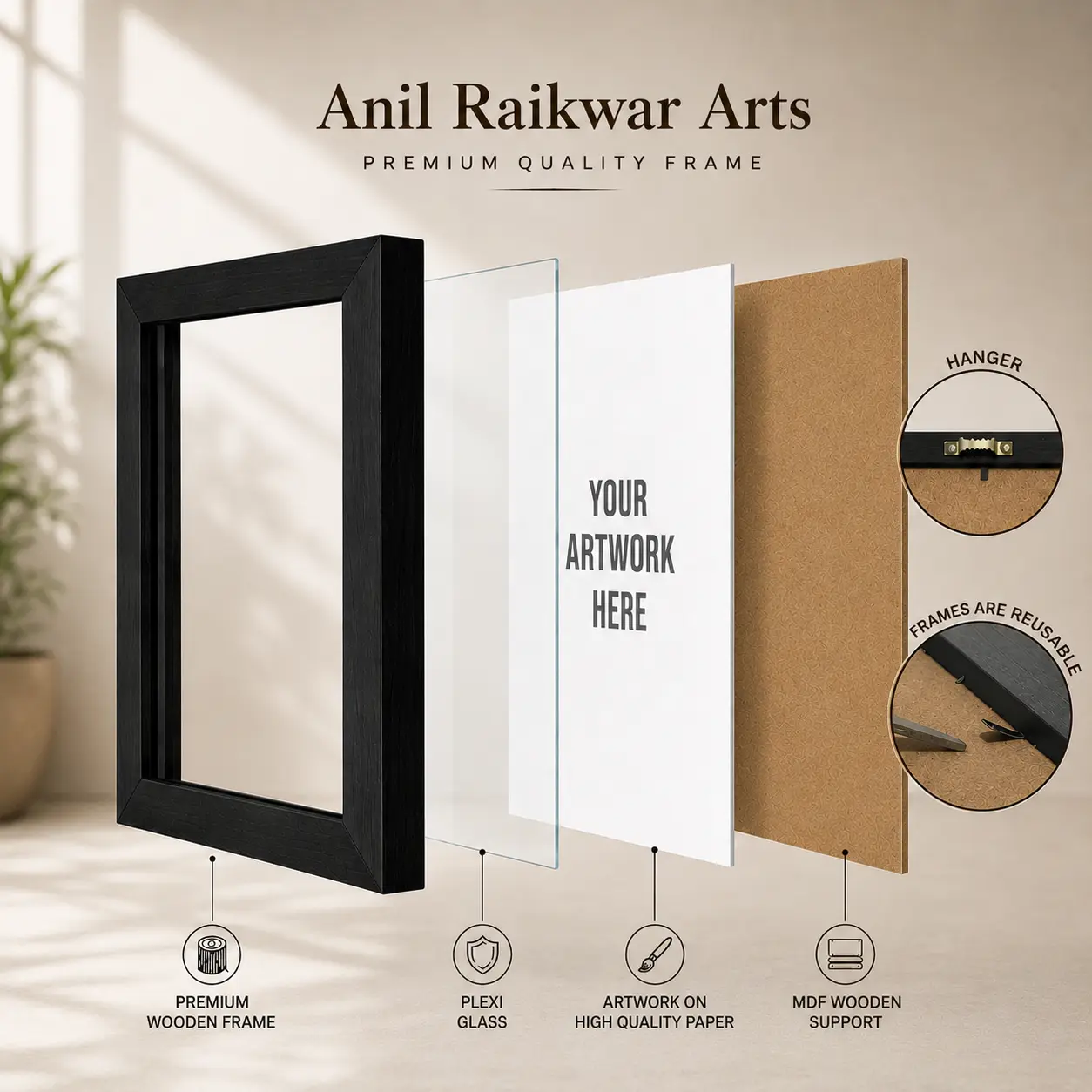 plain black wooden photo frame