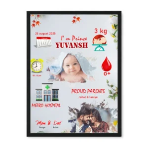 Custom Newborn Photo Collage Frame, Birth Date and Family Photos