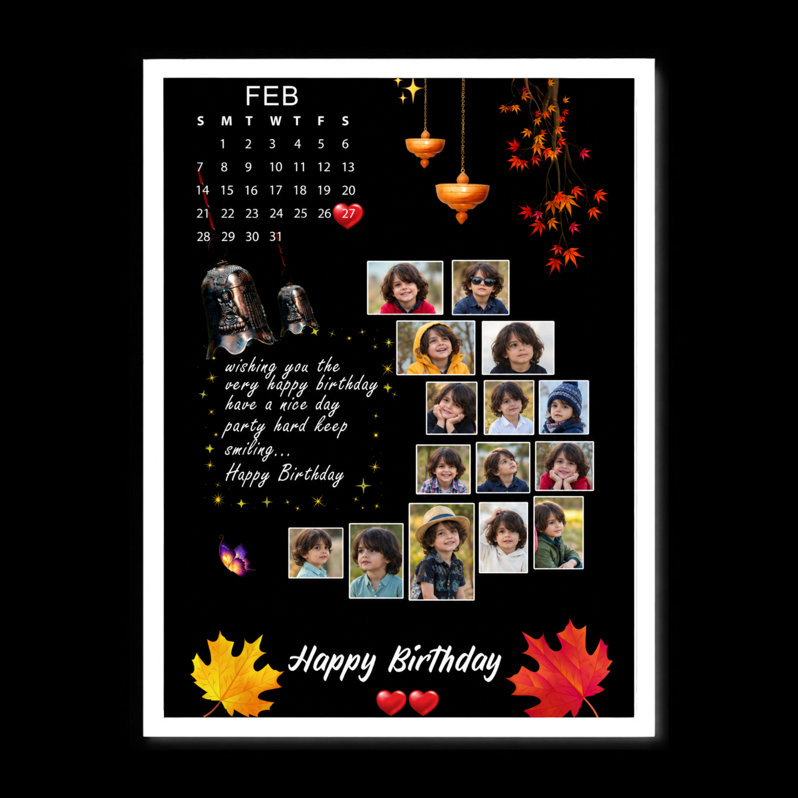 Personalized Birthday Photo Collage Frame Design 02 white frame