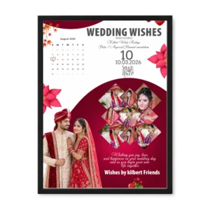 Wedding Collage Photo Frame, Couple Portraits and Calendar Date Design